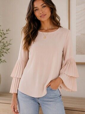 💙 Pleated Tier Sleeve Blouse in Light Blush